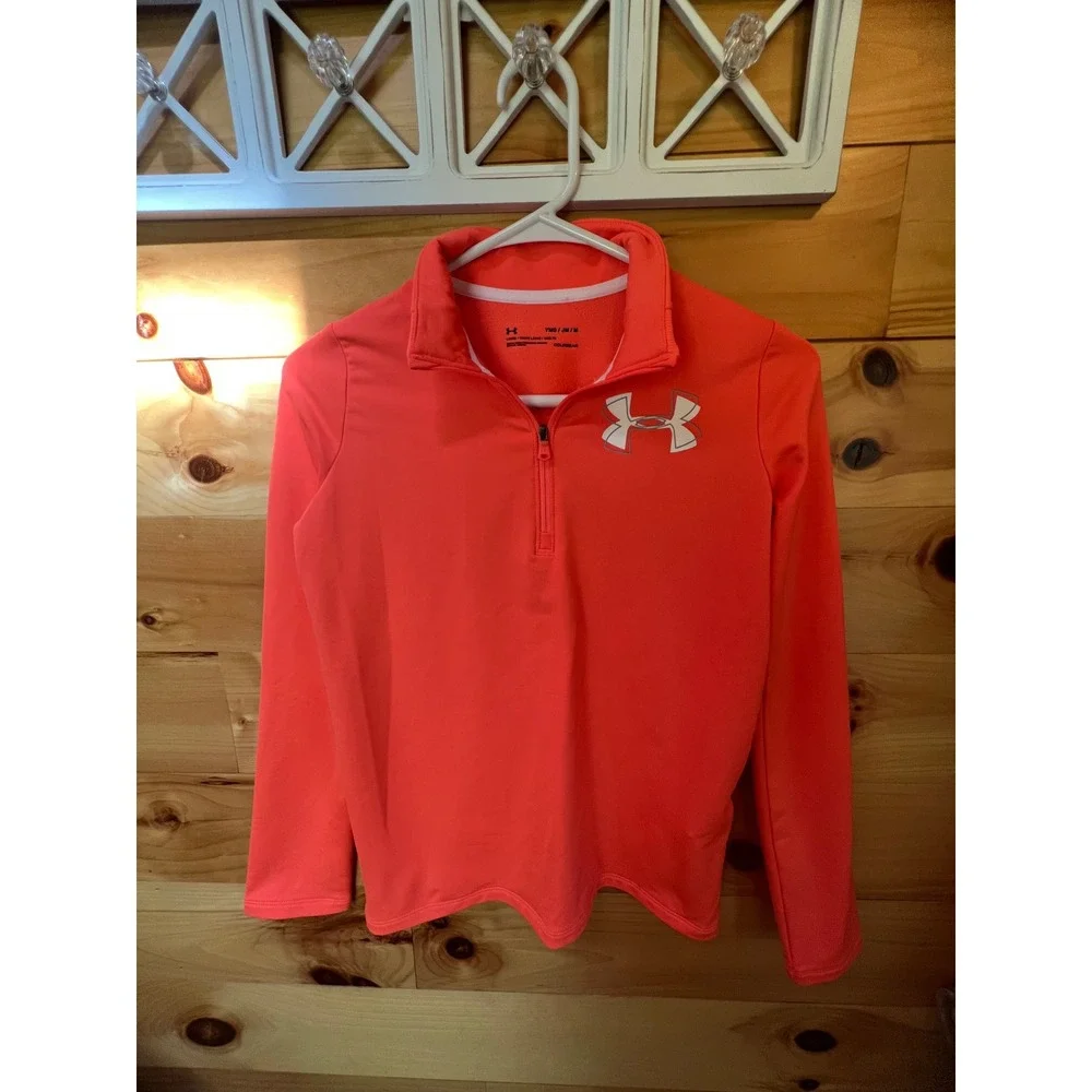 Under Armour Youth Medium Orange ColdGear Quarter Zip Pullover Long Sleeve Top